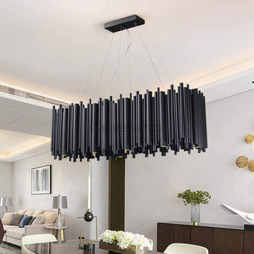 Dore Black Tubular Rectangle Chandelier 32" 40"