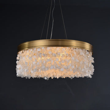 White Leaves Brass Framework Round Chandelier