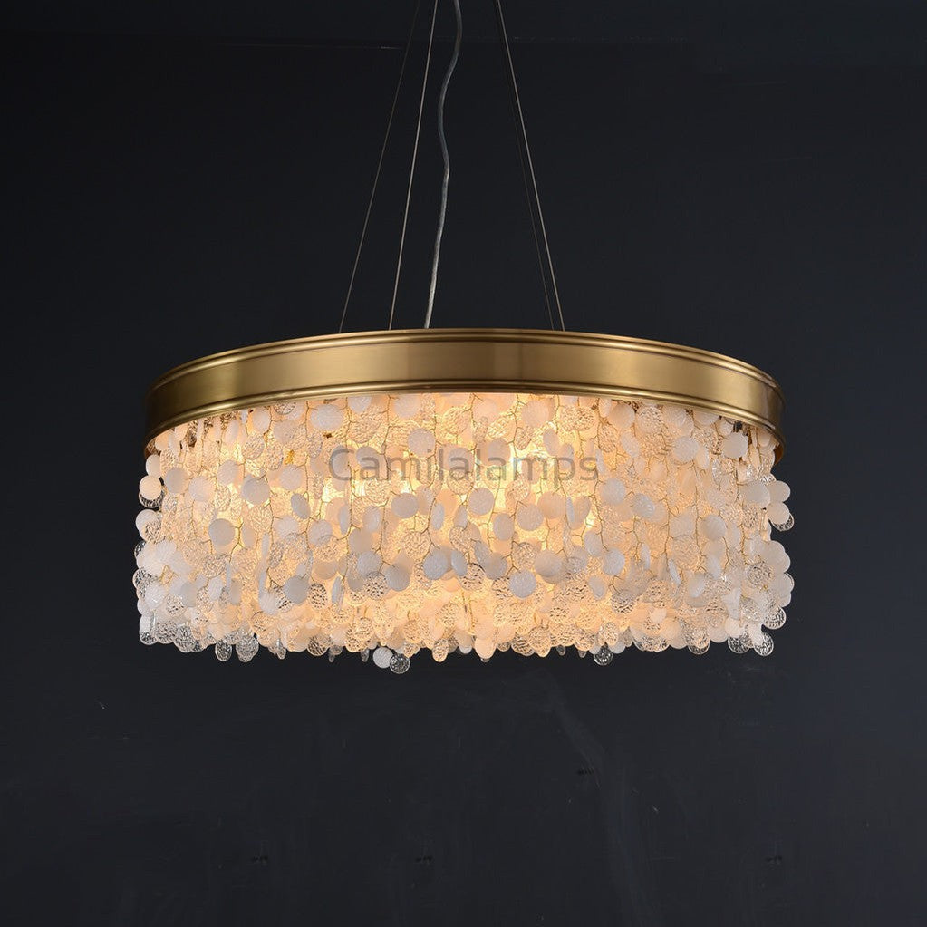 White Leaves Brass Framework Round Chandelier