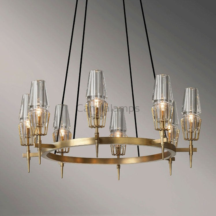 David Glass Round Chandelier Brass