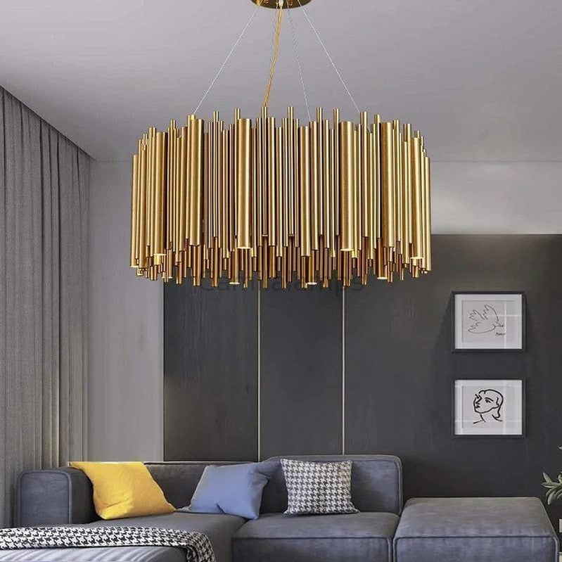 Edith Stainless Steel Tube Round Chandelier - Ineffable Lighting