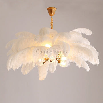 Elva Brass Palm Tree Feather Chandelier