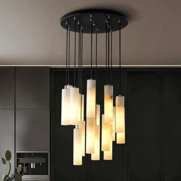 Alabaster Modern Cylindrical Round Chandelier  79"H