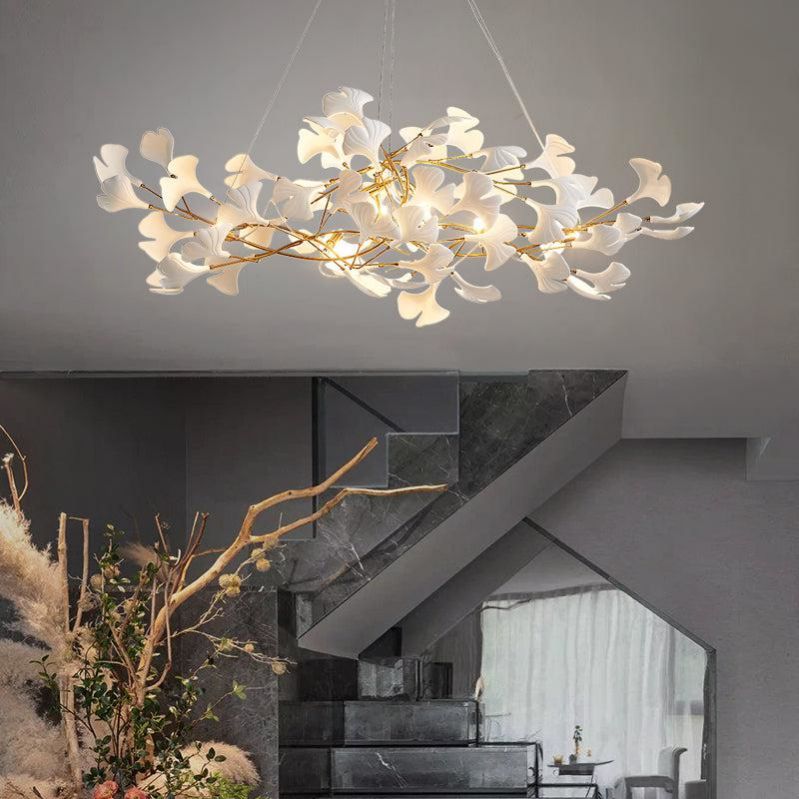 Ceramic Gingko Linear Branch Chandelier - thebelacan