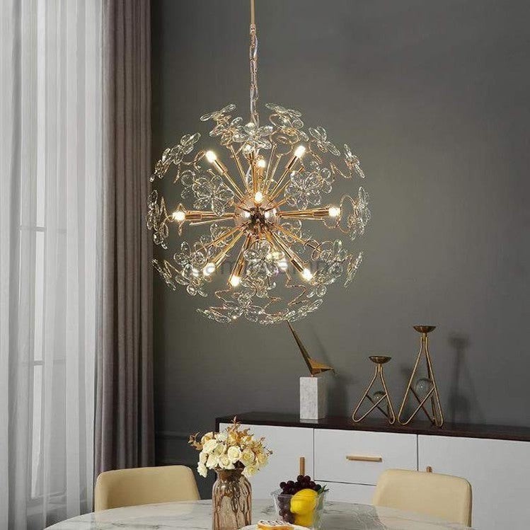 Golden Faceted Crystal Petal Dandelion Pendant Light