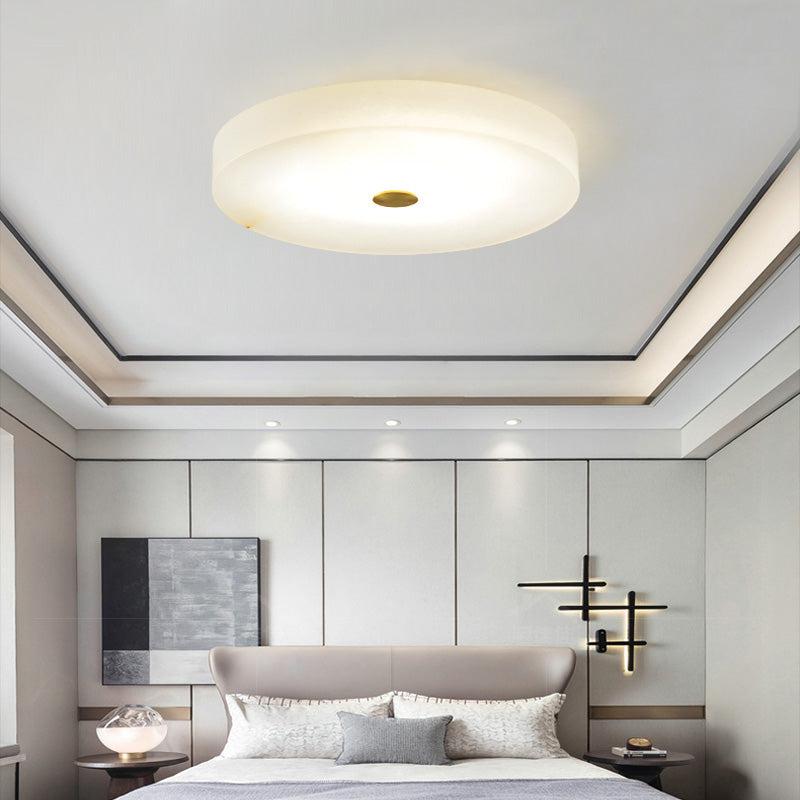 Modern Alabaster Flush Mounted Round Chandelier