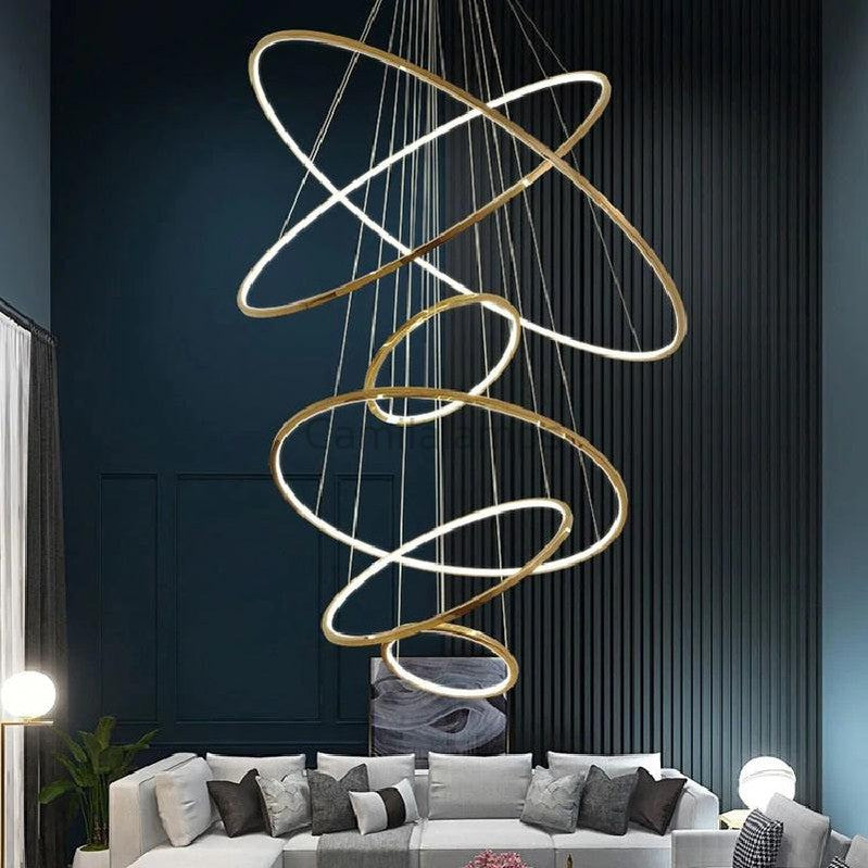 Multi Rings Modern Staircase Chandelier - Ineffable Lighting