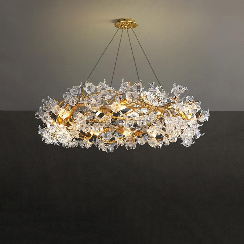 Modern Petal Crystal Round Brass Branch Chandelier - Ineffable Lighting