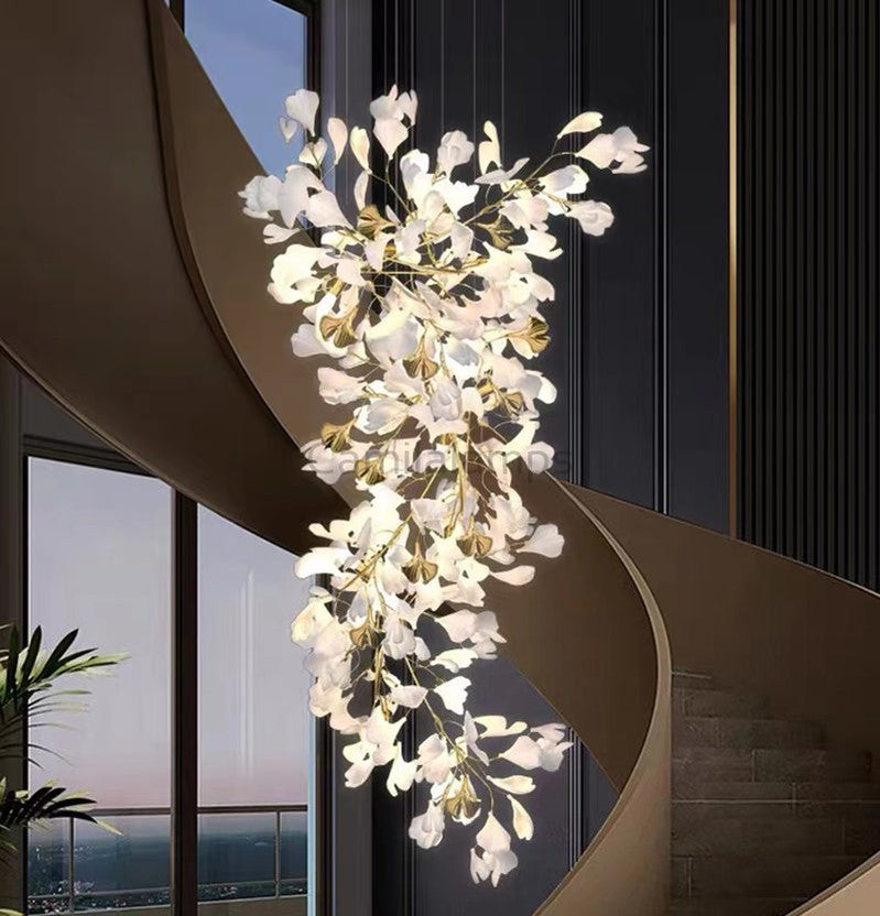 Modern Porcelain Ginkgo Branch Chandelier - Ineffable Lighting