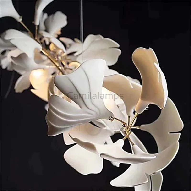 Modern Porcelain Ginkgo Branch Chandelier - Ineffable Lighting