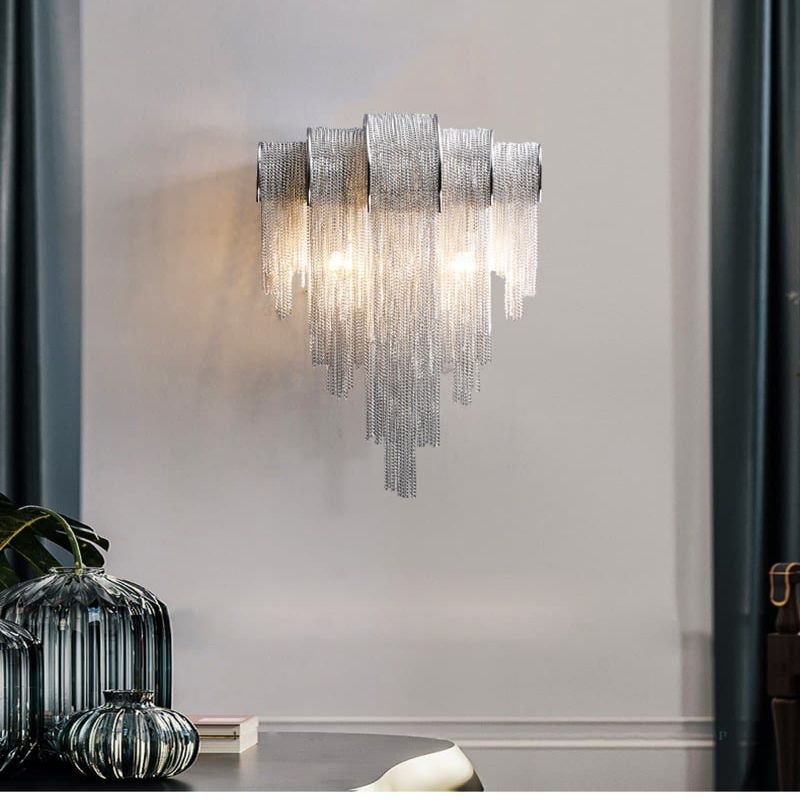 Alisa Luxury Plated Aluminum Chain Tassel Wall Sconce - thebelacan