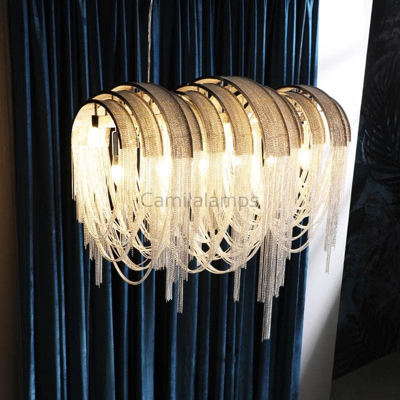 Alana Aluminum Chain Tassel Long Branch Chandelier Light  35"