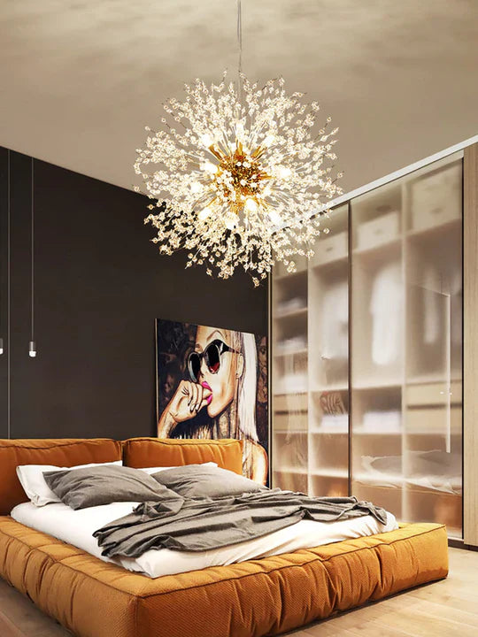 Alouette Modern Round Crystal chandelier Gold For Living Room, Bedroom Branch Chandelier Camilalamps W18" X H18"  