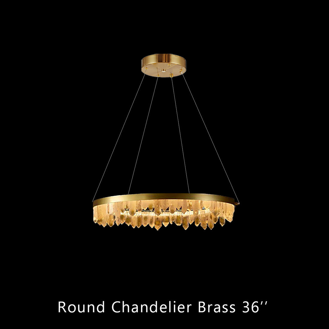 36 Inch Round Modern Chandelier Brass & Clear Geode Quartz Crystal Hanging Light